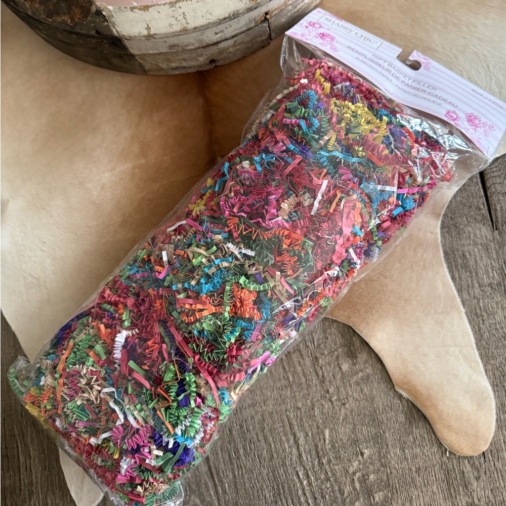 Brand NWT Shabby Chic Large Bag Colorful Gift Basket Filler Shredded Paper